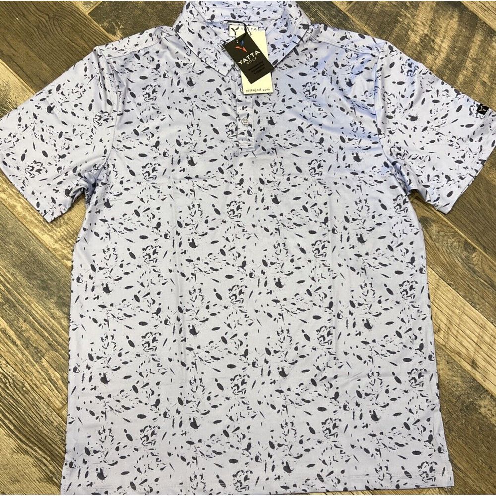 New $50 Yatta Golf Mens Performance Polo Shirt‎ Slate Blue Flecks Splatter 2XL